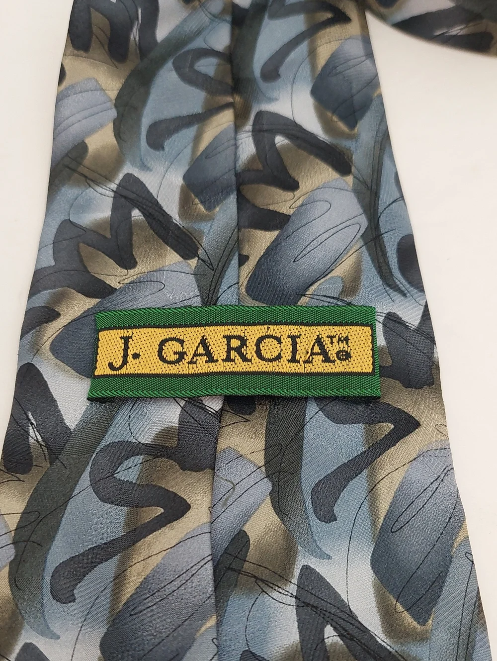 J. Garcia Men's Tie Neckwear Blue Gray Black Abstract Silk Tie Vintage
